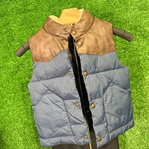 babyGap Kids Puffer Vest Blue Brown Faux Leather Yoke